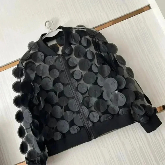 Semi-Sheer Patch Layer Zip Front Jacket/Blouse - Picture 6 of 6